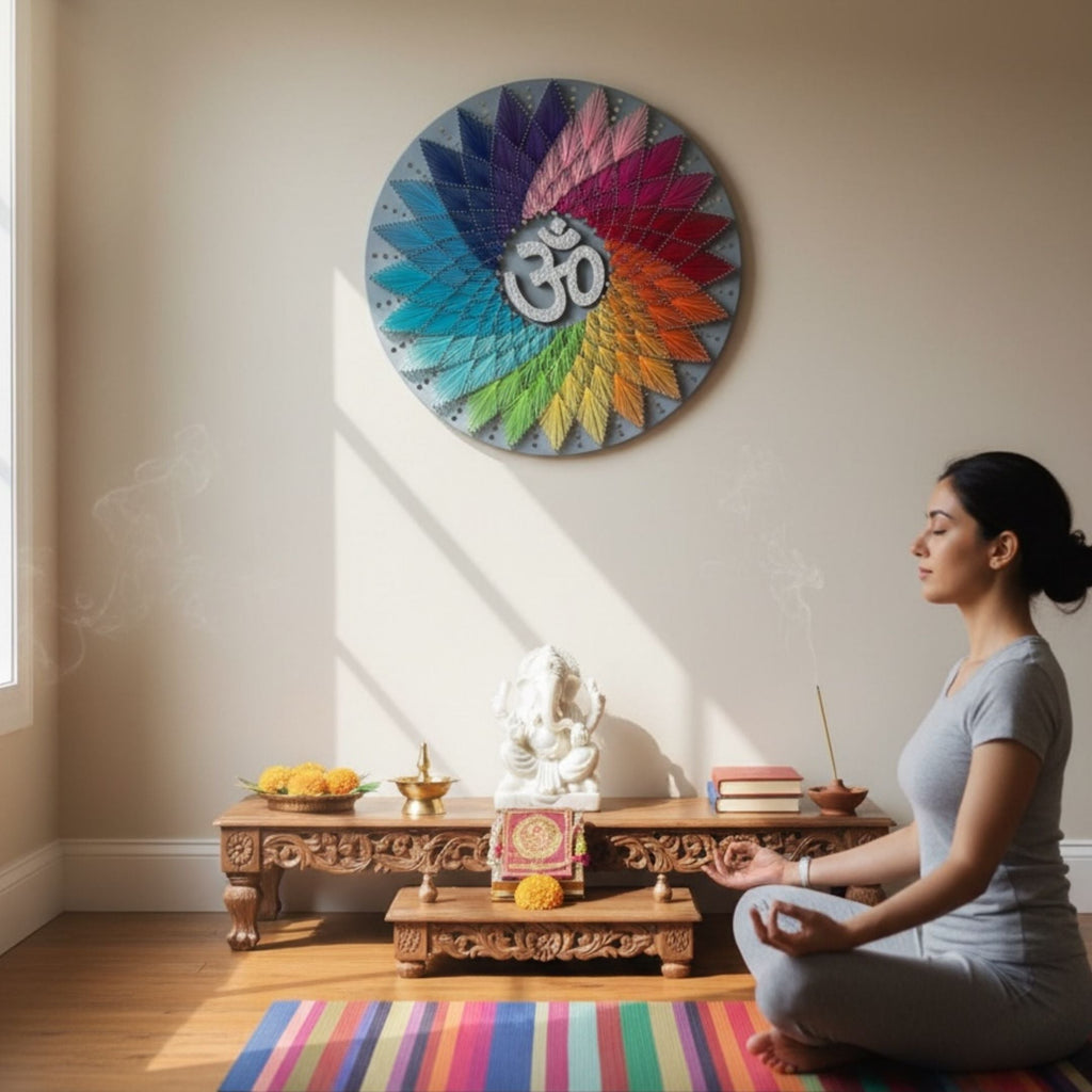 30-Inch Om (AUM) String Art - Handmade Nail and Thread Wall Art