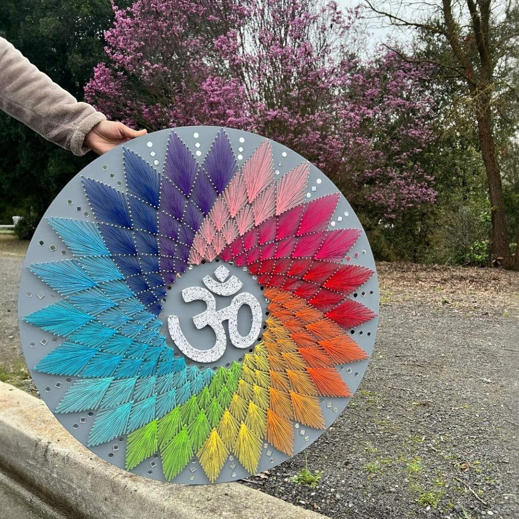 30-Inch Om (AUM) String Art - Handmade Nail and Thread Wall Art