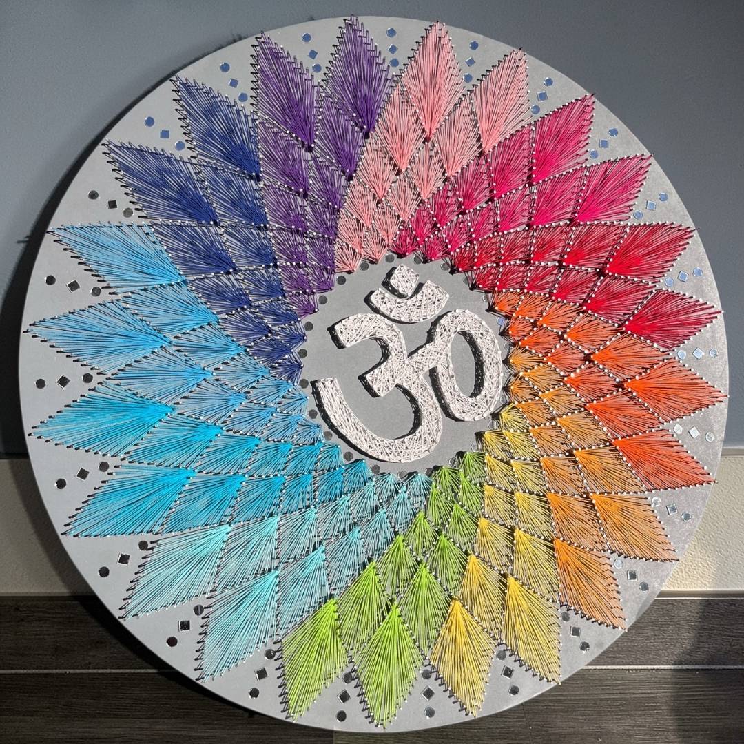 30-Inch Om (AUM) String Art - Handmade Nail and Thread Wall Art