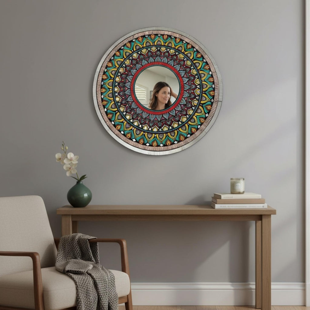 36-Inch Mandala Mirror Wall Art – Peacock