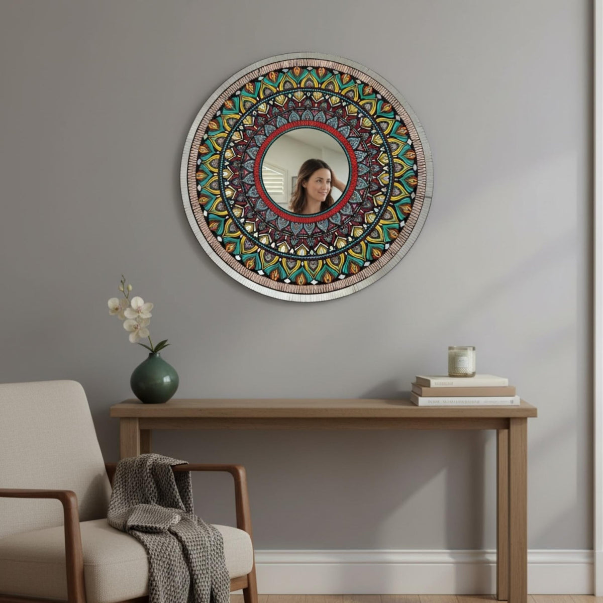 36-Inch Mandala Mirror Wall Art – Peacock