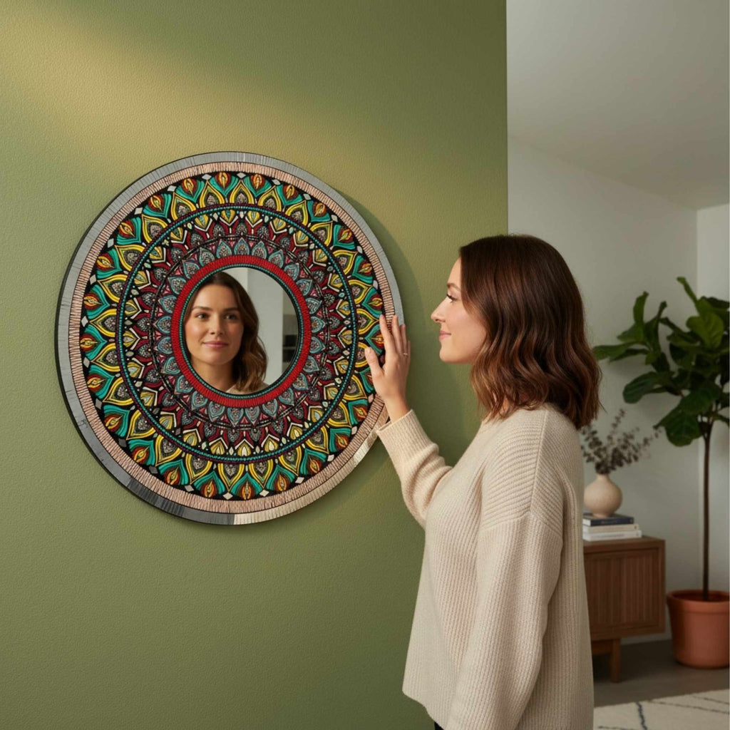 36-Inch Mandala Mirror Wall Art – Peacock