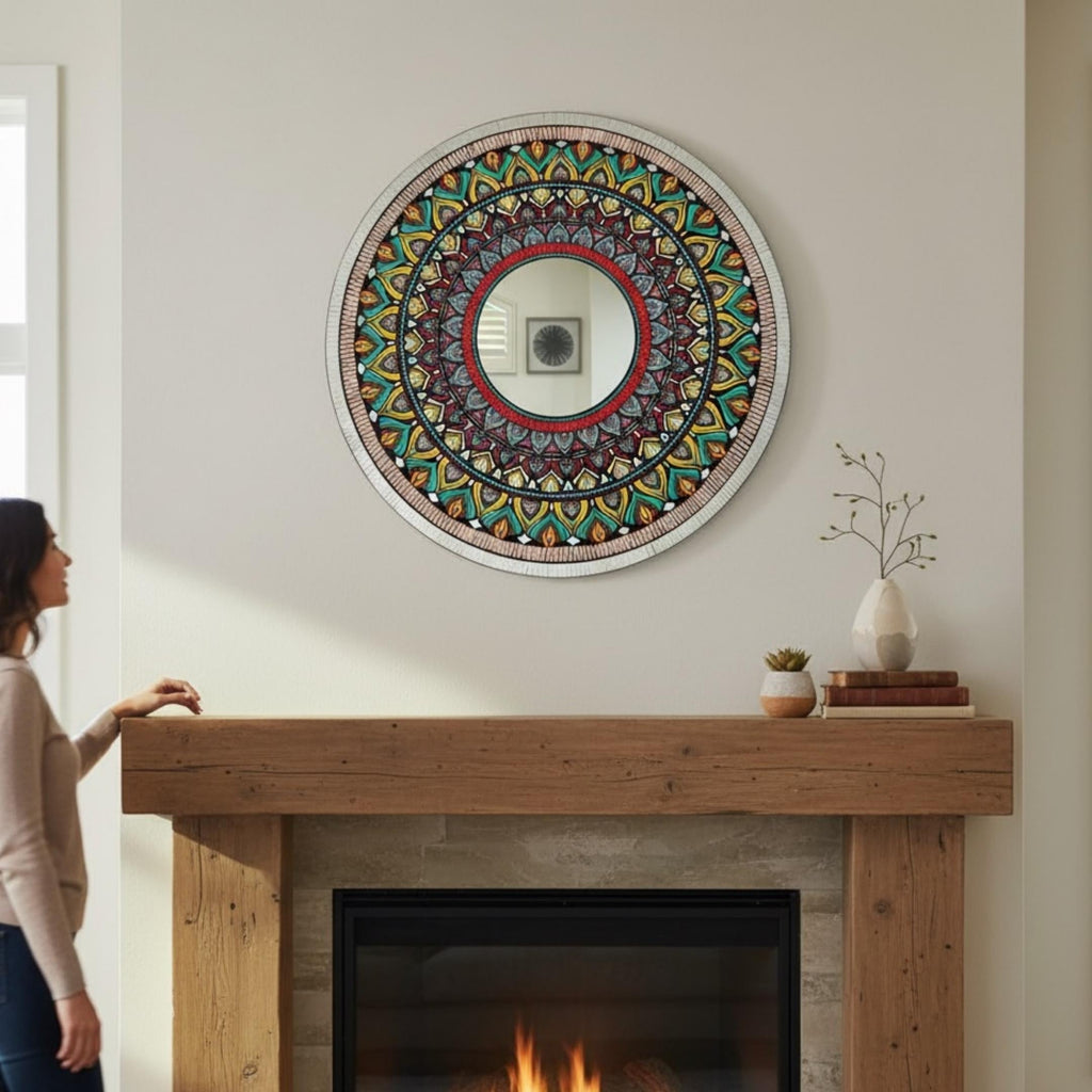 36-Inch Mandala Mirror Wall Art – Peacock