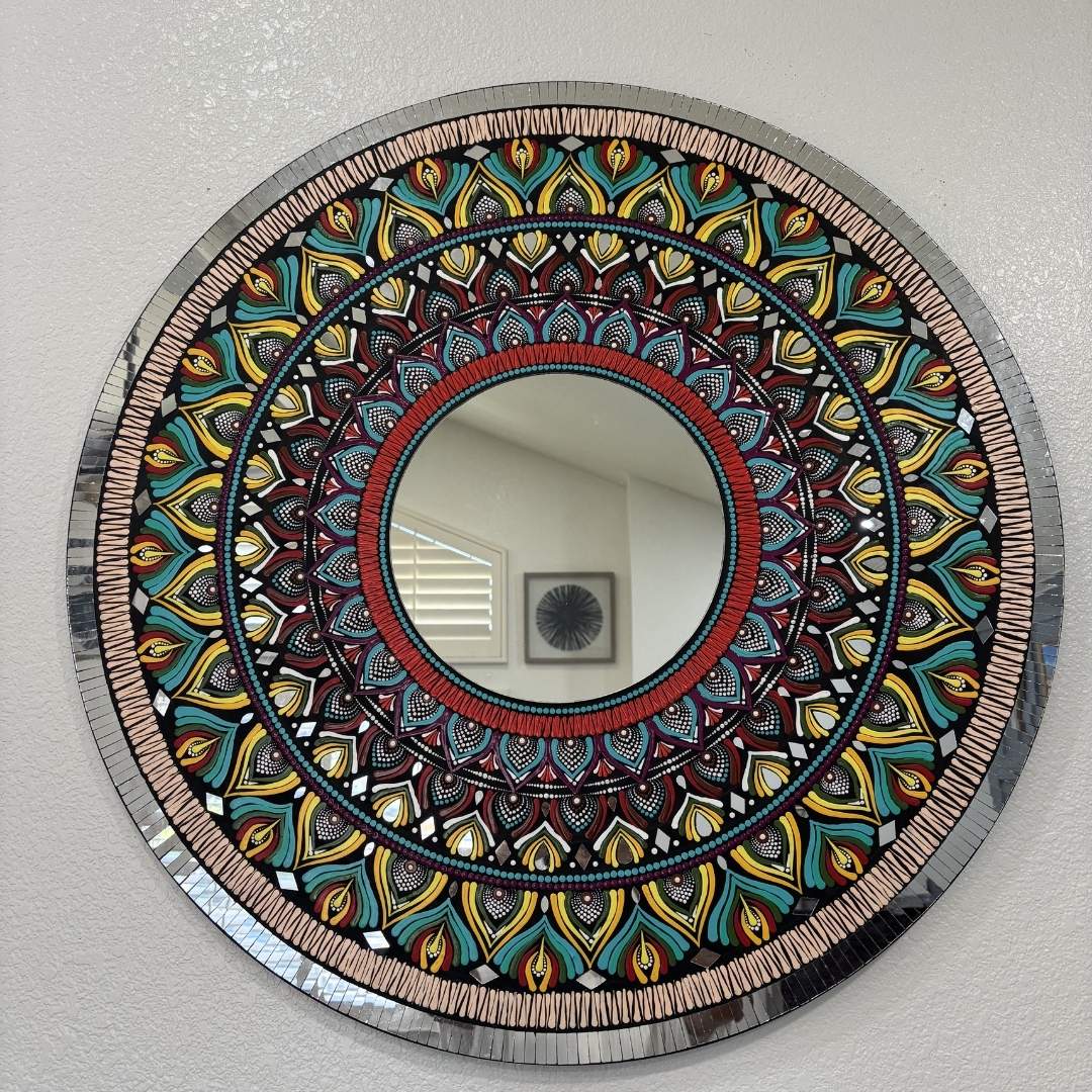 36-Inch Mandala Mirror Wall Art – Peacock