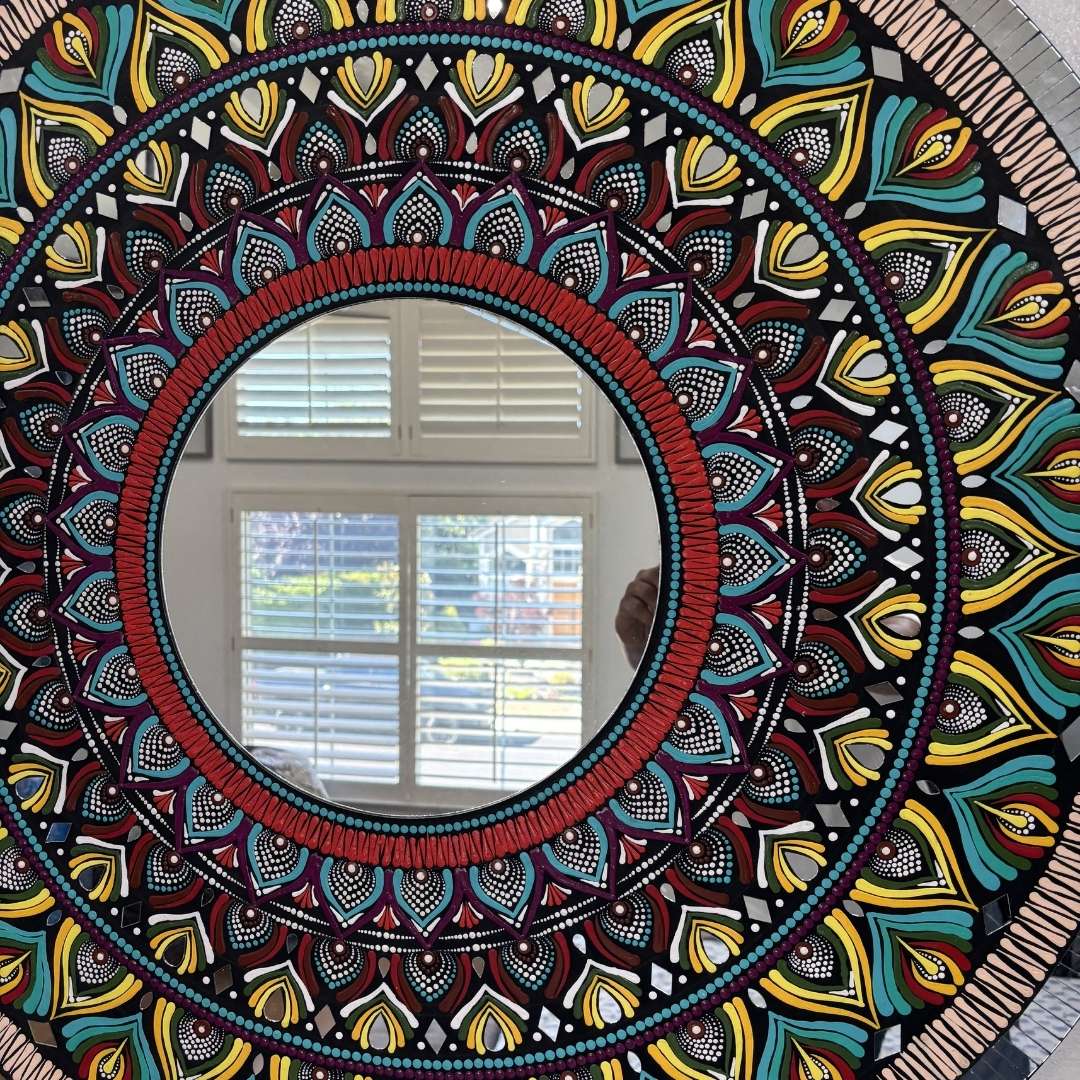 36-Inch Mandala Mirror Wall Art – Peacock