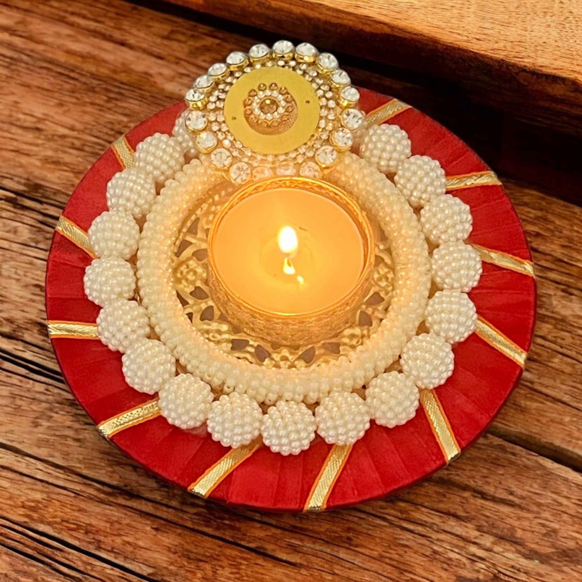 Pearl Beaded T-Light Holders Set of 6 - Red or Pink Velvet