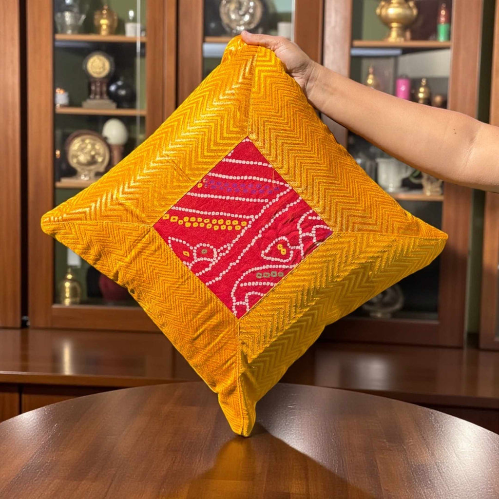Bandhani Cushion Covers - Set of 5, 16x16 Silk Pillow Covers