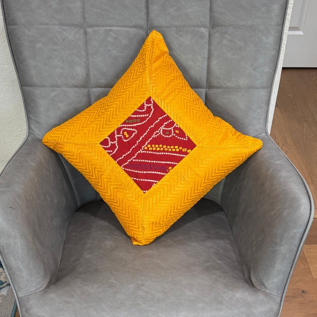 Bandhani Cushion Covers - Set of 5, 16x16 Silk Pillow Covers