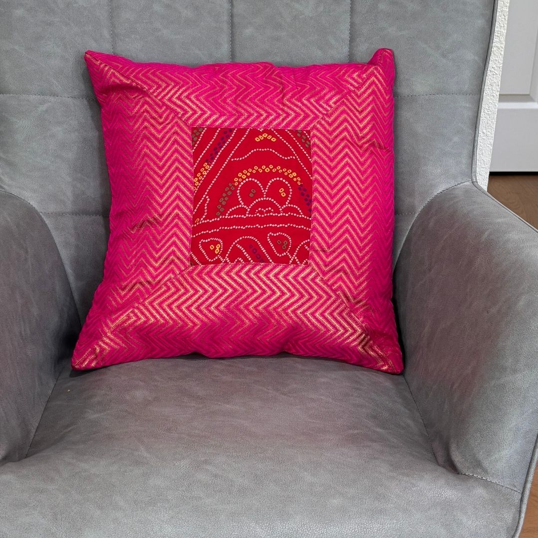Bandhani Cushion Covers - Set of 5, 16x16 Silk Pillow Covers