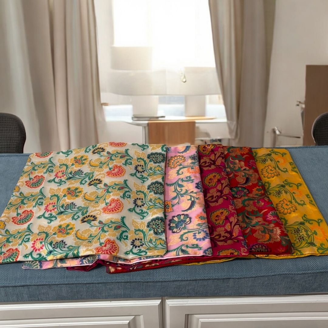 Banarasi Floral Cushion Covers - Set of 5 Silk Blend, 16x16