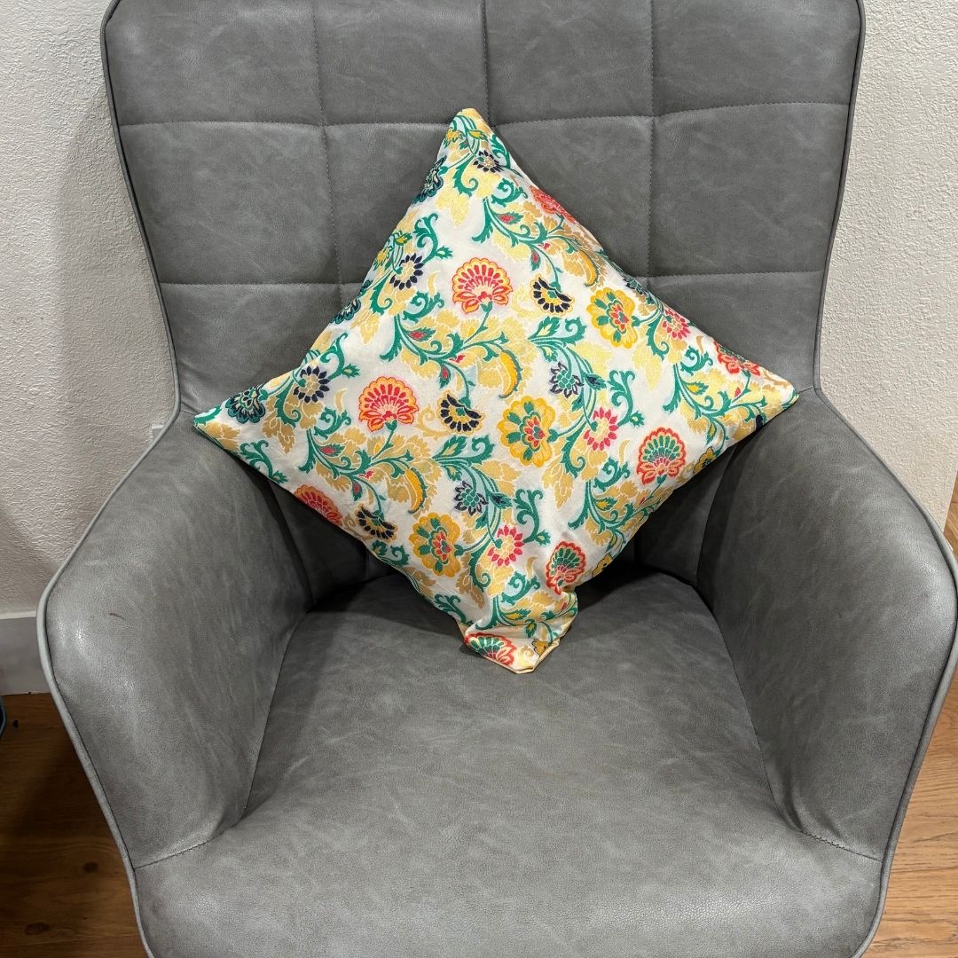 Banarasi Floral Cushion Covers - Set of 5 Silk Blend, 16x16