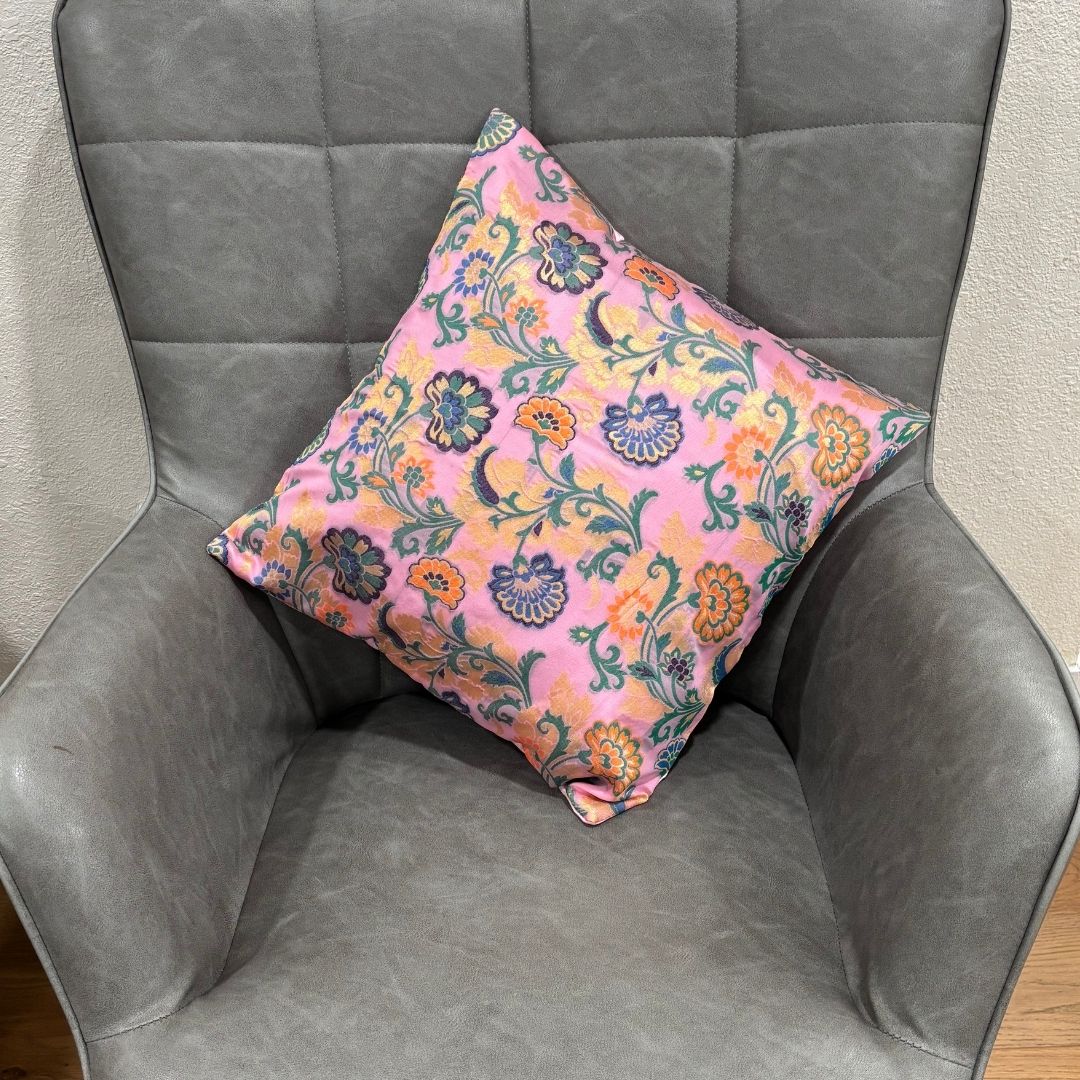 Banarasi Floral Cushion Covers - Set of 5 Silk Blend, 16x16