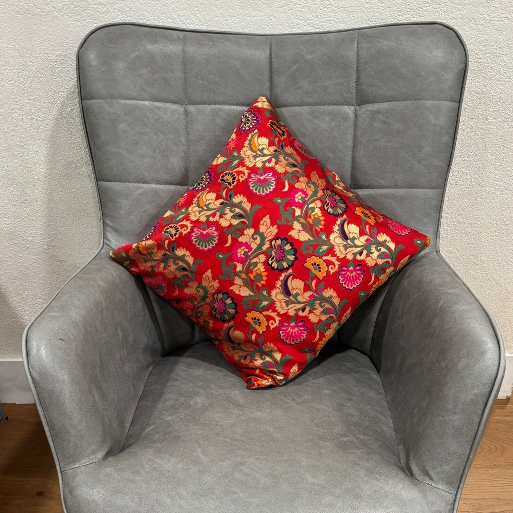 Banarasi Floral Cushion Covers - Set of 5 Silk Blend, 16x16