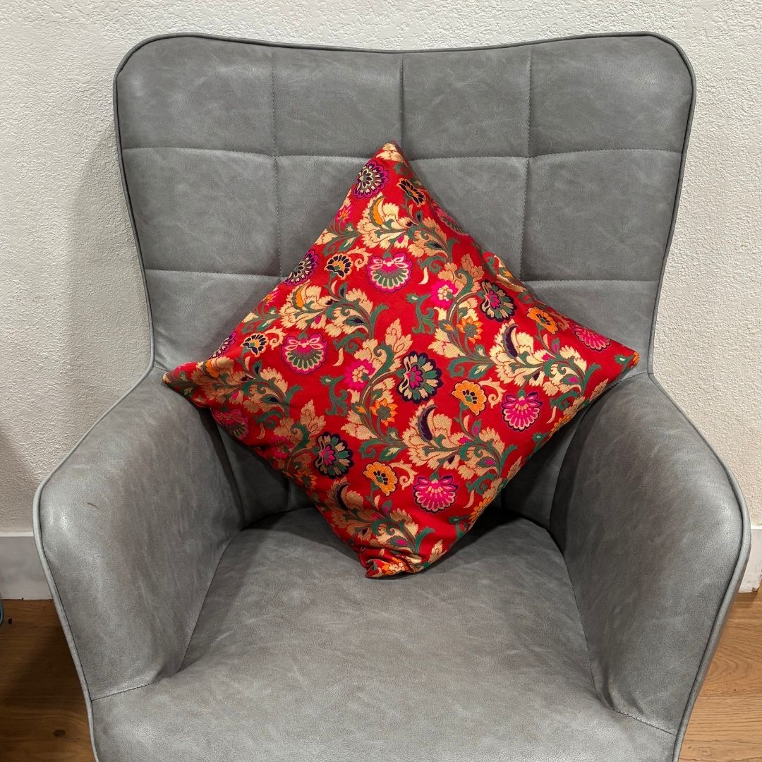 Banarasi Floral Cushion Covers - Set of 5 Silk Blend, 16x16