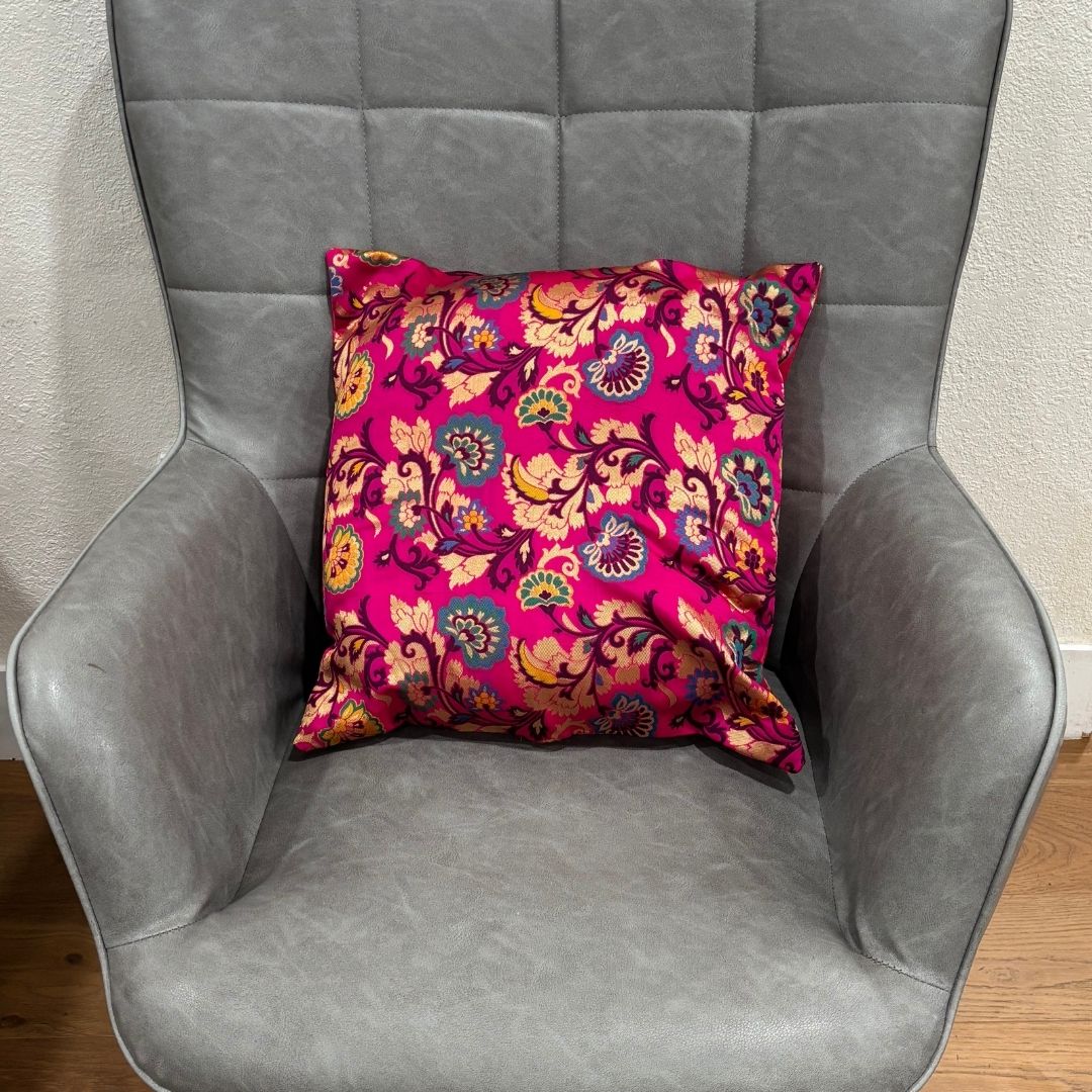 Banarasi Floral Cushion Covers - Set of 5 Silk Blend, 16x16