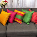 Silk Brocade Cushion Covers - Set of 5, 16x16 Indian Pillow Covers