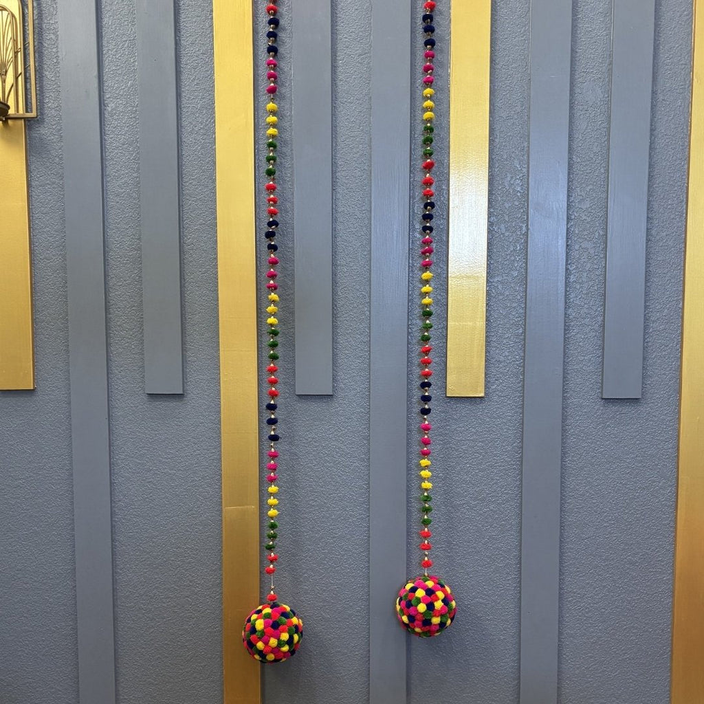 Multicolor Pompom Ball Garland Set of 6 - 6FT Woolen Strings