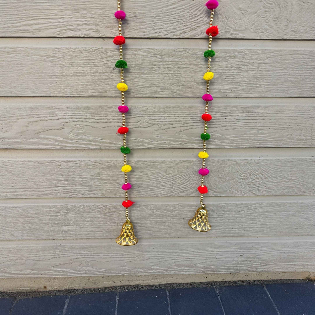 Woolen Pompom Garland Set of 10 - 5FT with Gold Bells