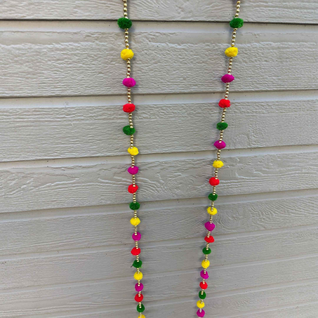 Woolen Pompom Garland Set of 10 - 5FT with Gold Bells