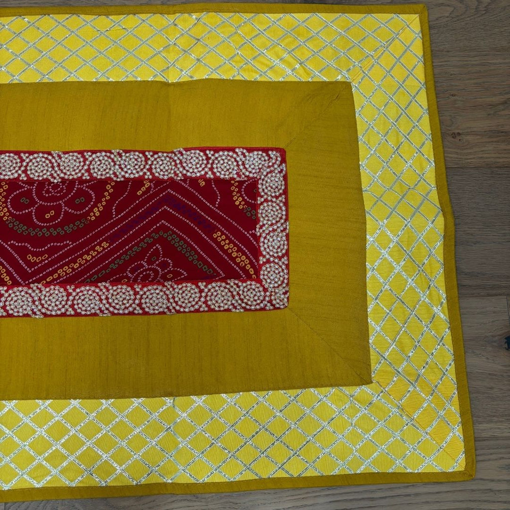 Silk Brocade Pooja Aasan Set - 54x24 Runner & Two 24x24 Mats