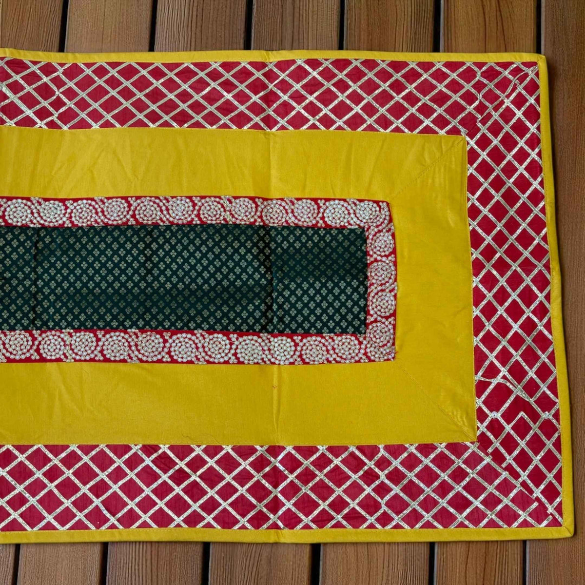 Silk Brocade Pooja Aasan Set - 54x24 Runner & Two 24x24 Mats