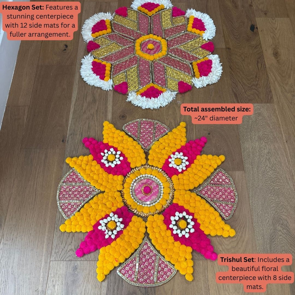 Rangoli Set with Pom Poms & Mirrors - Trishul or Hexagon