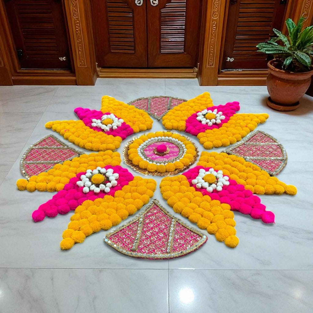 Rangoli Set with Pom Poms & Mirrors - Trishul or Hexagon
