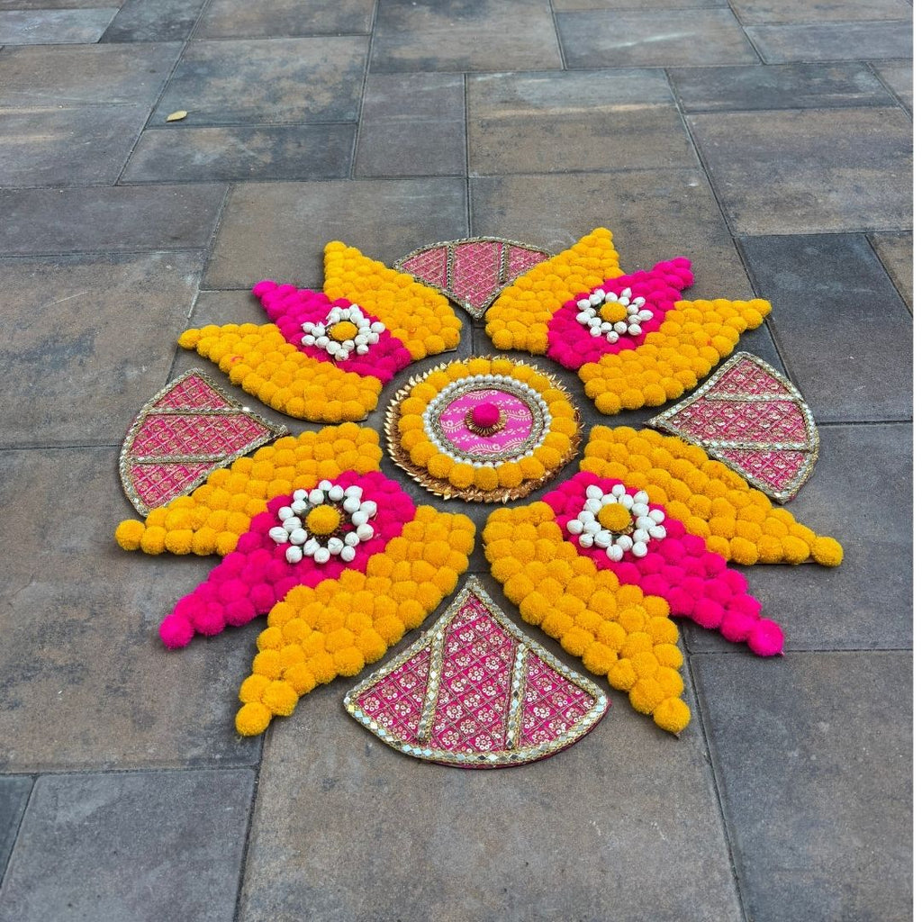 Rangoli Set with Pom Poms & Mirrors - Trishul or Hexagon