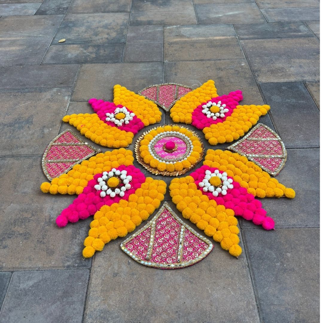 Rangoli Set with Pom Poms & Mirrors - Trishul or Hexagon