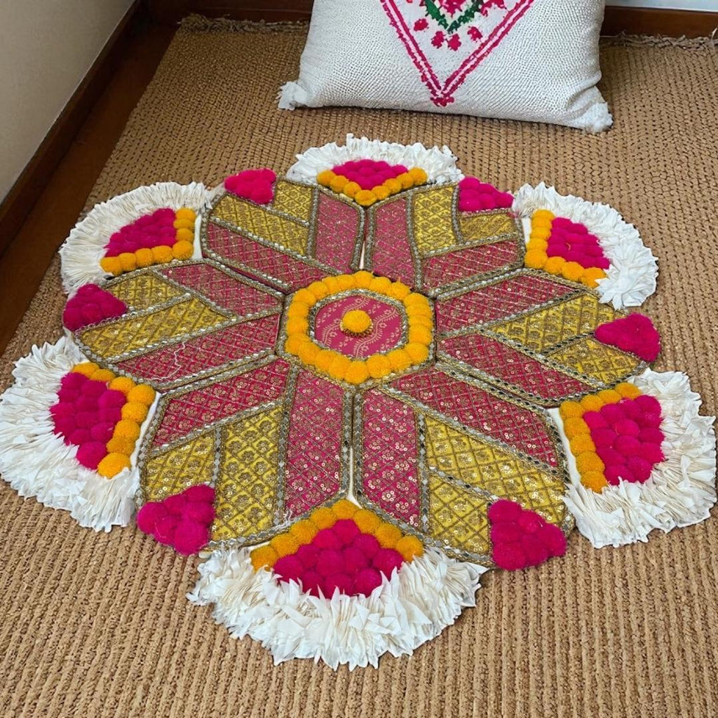 Rangoli Set with Pom Poms & Mirrors - Trishul or Hexagon