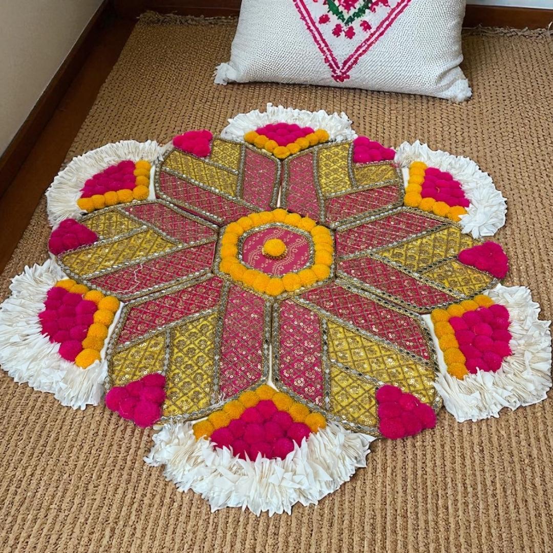 Rangoli Set with Pom Poms & Mirrors - Trishul or Hexagon