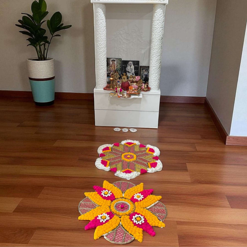 Rangoli Set with Pom Poms & Mirrors - Trishul or Hexagon