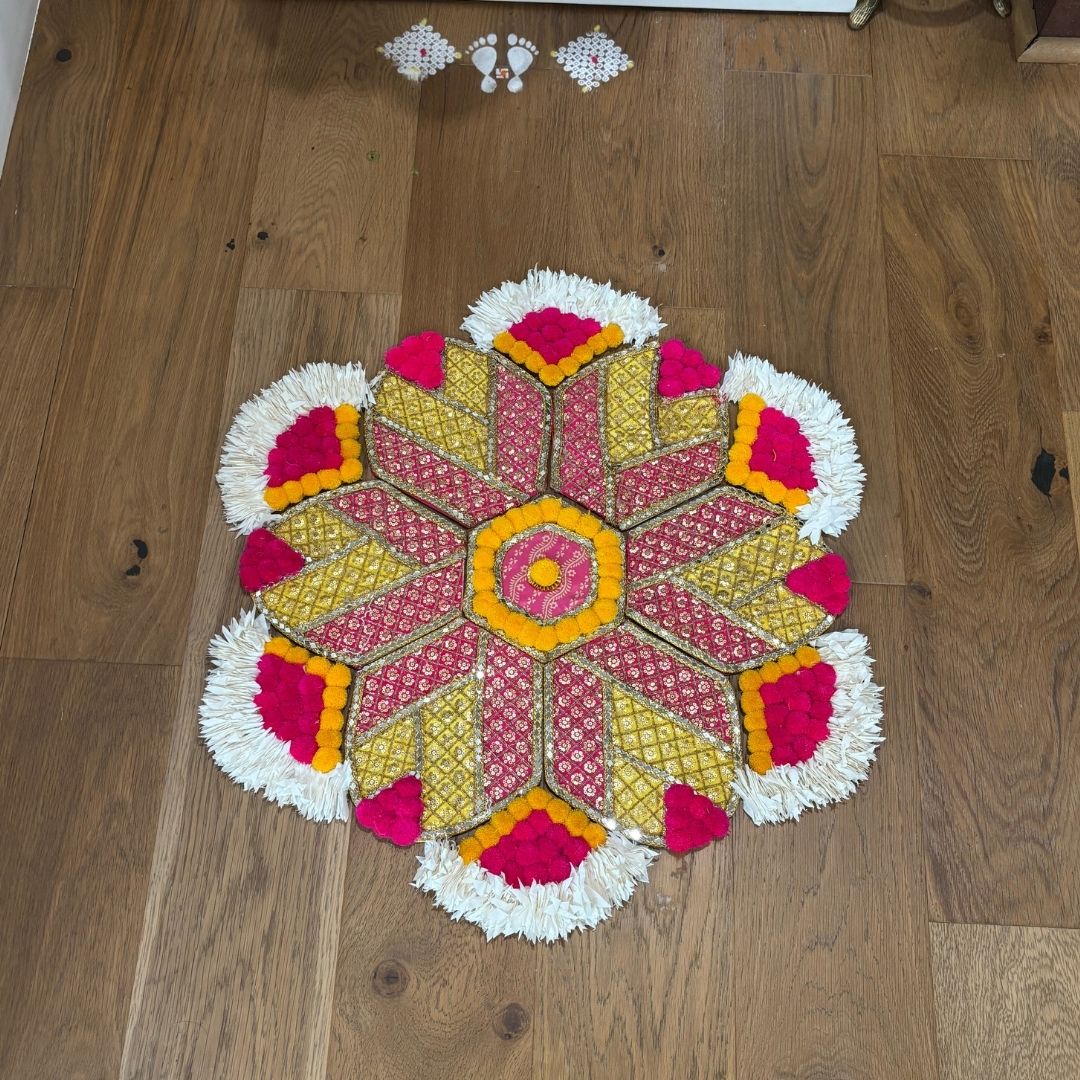 Rangoli Set with Pom Poms & Mirrors - Trishul or Hexagon