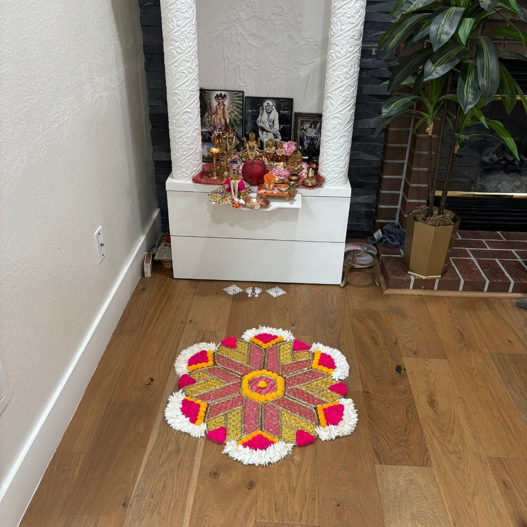 Rangoli Set with Pom Poms & Mirrors - Trishul or Hexagon