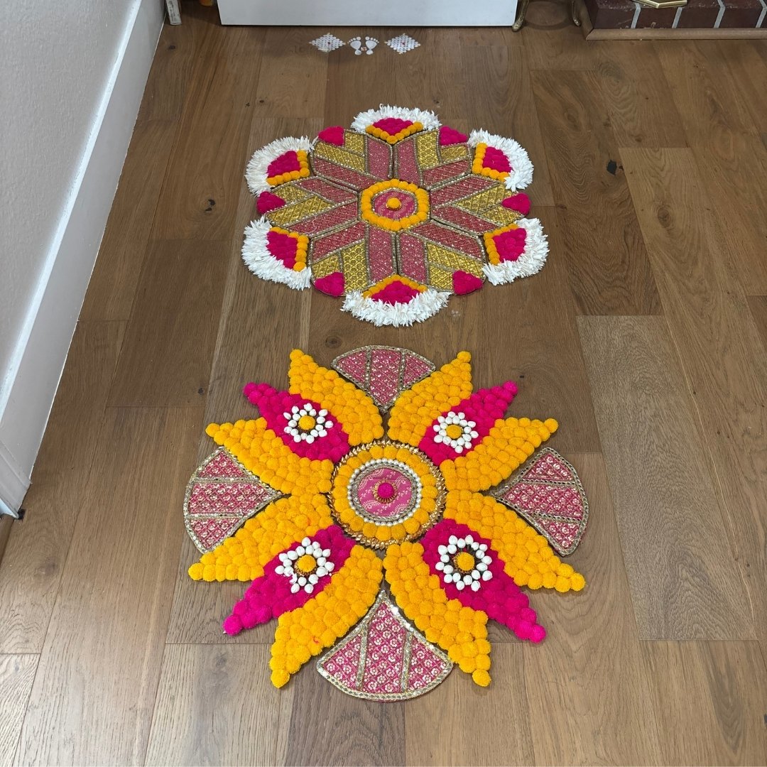 Rangoli Set with Pom Poms & Mirrors - Trishul or Hexagon