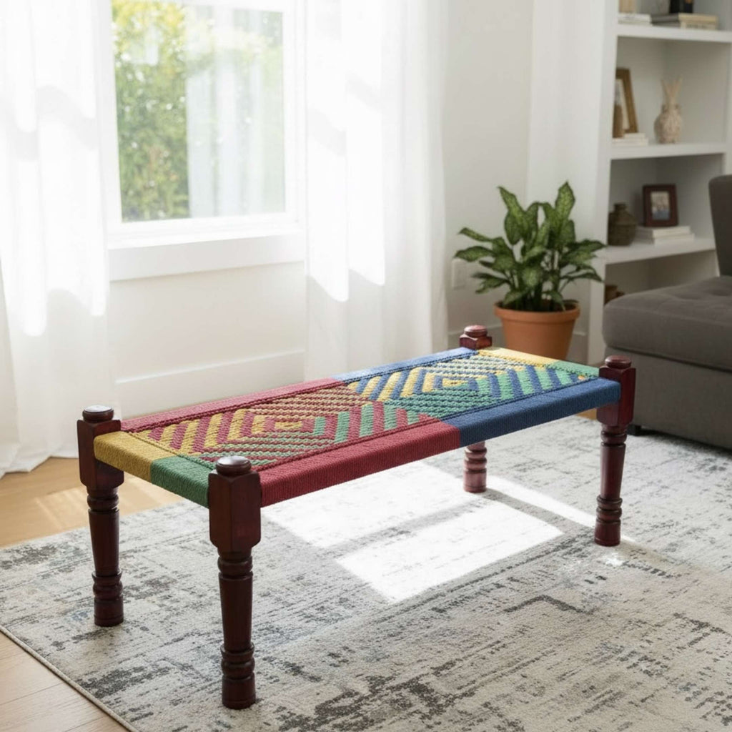 Charpai Bench & Stool - Handwoven Jute, Mango Wood