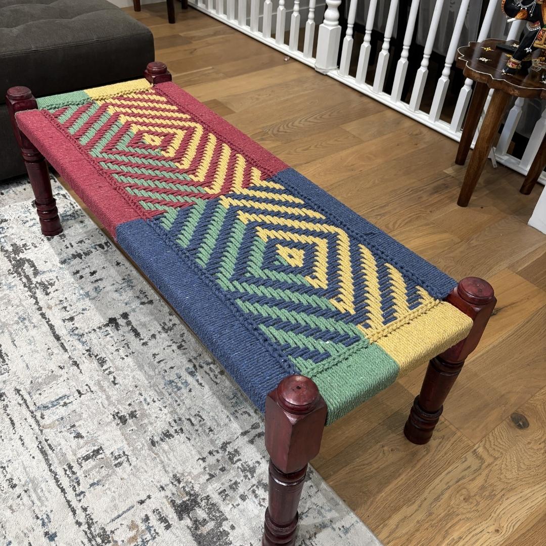 Charpai Bench & Stool - Handwoven Jute, Mango Wood