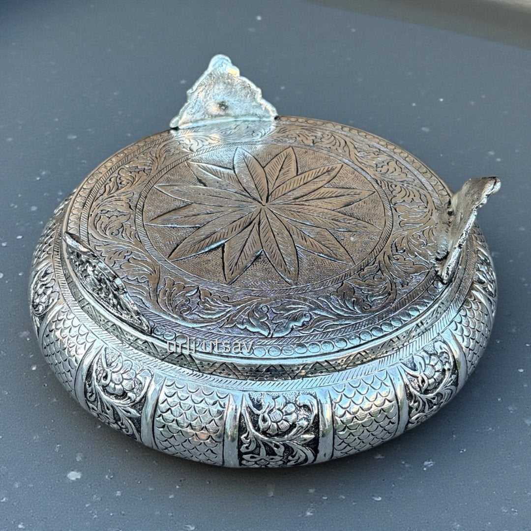 9-Inches Rose Engraved Bowl - Antique Silver Urli