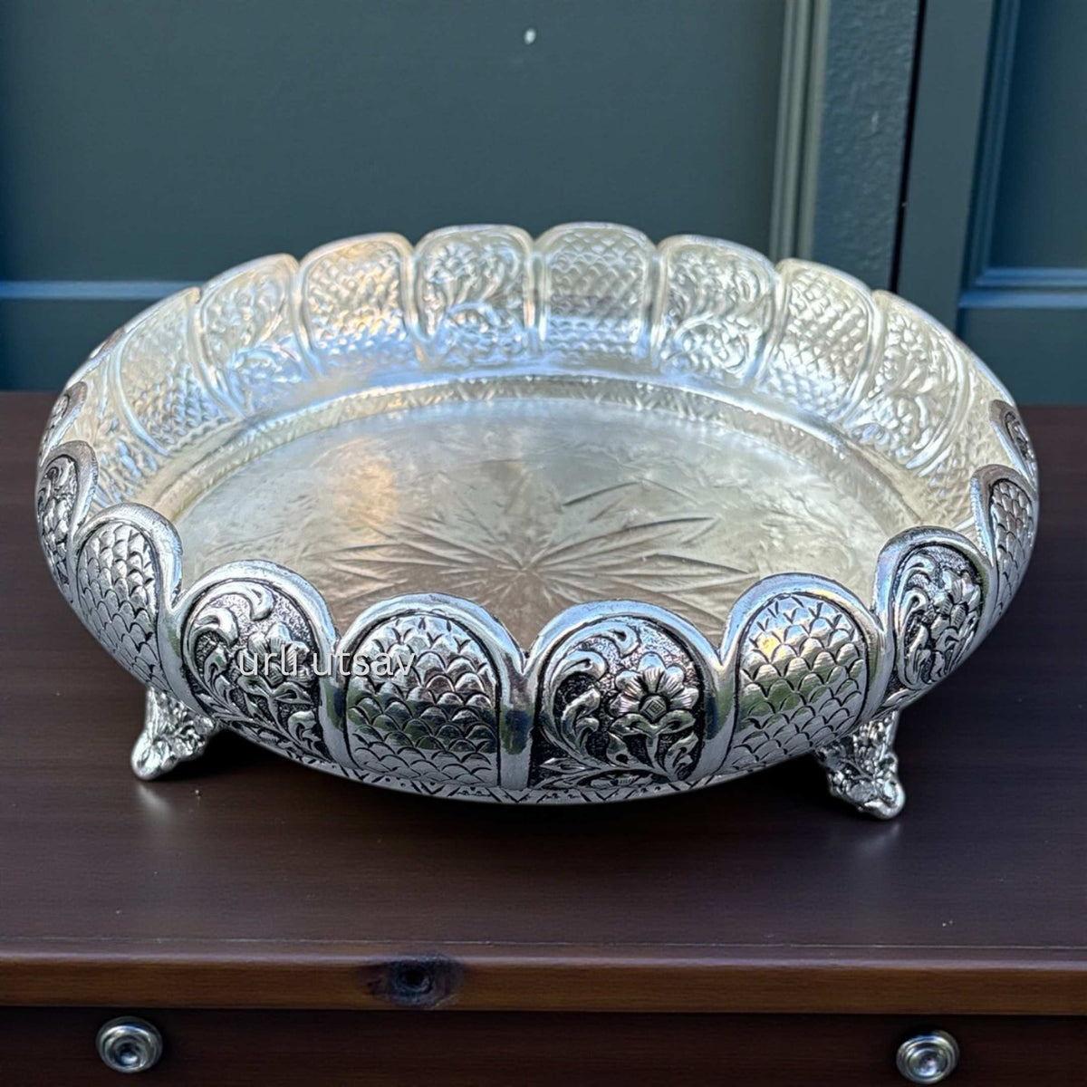 9-Inches Rose Engraved Bowl - Antique Silver Urli
