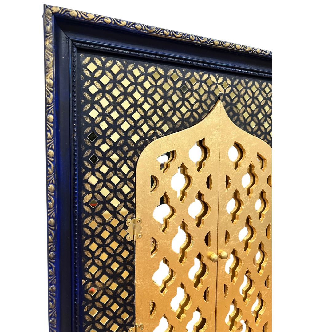 Yellowstone Mist Jharokha Wall Art – Mirror Mosaic & Doors, 20x16