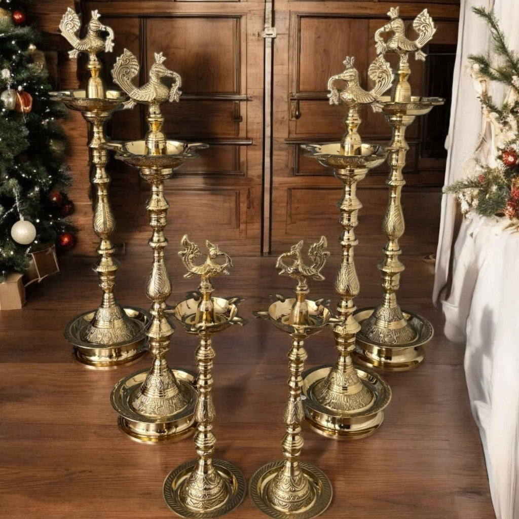 Brass Kuthu Vilakku Nilavilakku - Tall Samai Oil Lamp, 4 Sizes