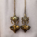 Brass Shankh and Chakra Hanging Diya - Set of 2 with Chains