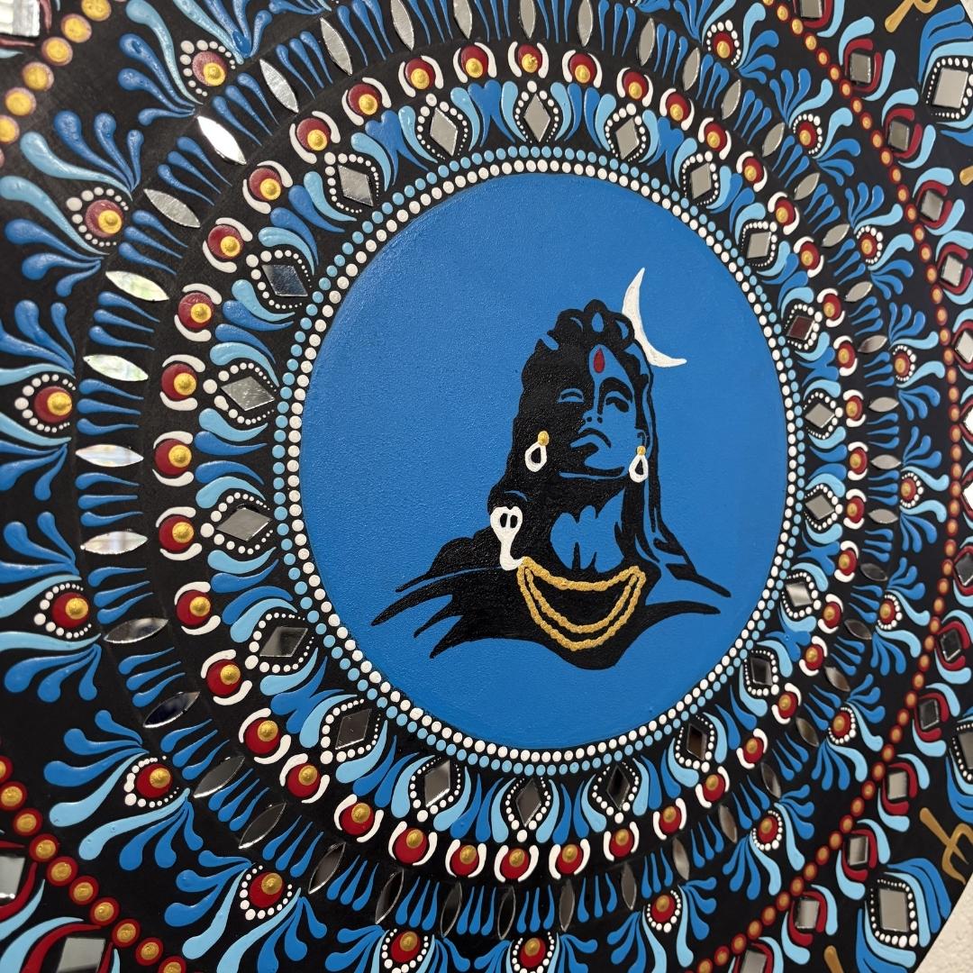 24-Inch Adiyogi Shiva Wall Art - Hand-Painted Meditation Decor