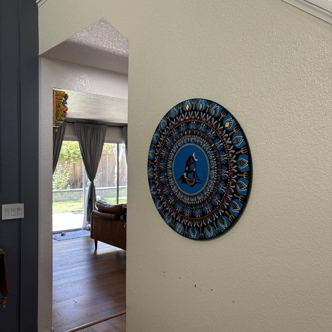 24-Inch Adiyogi Shiva Wall Art - Hand-Painted Meditation Decor
