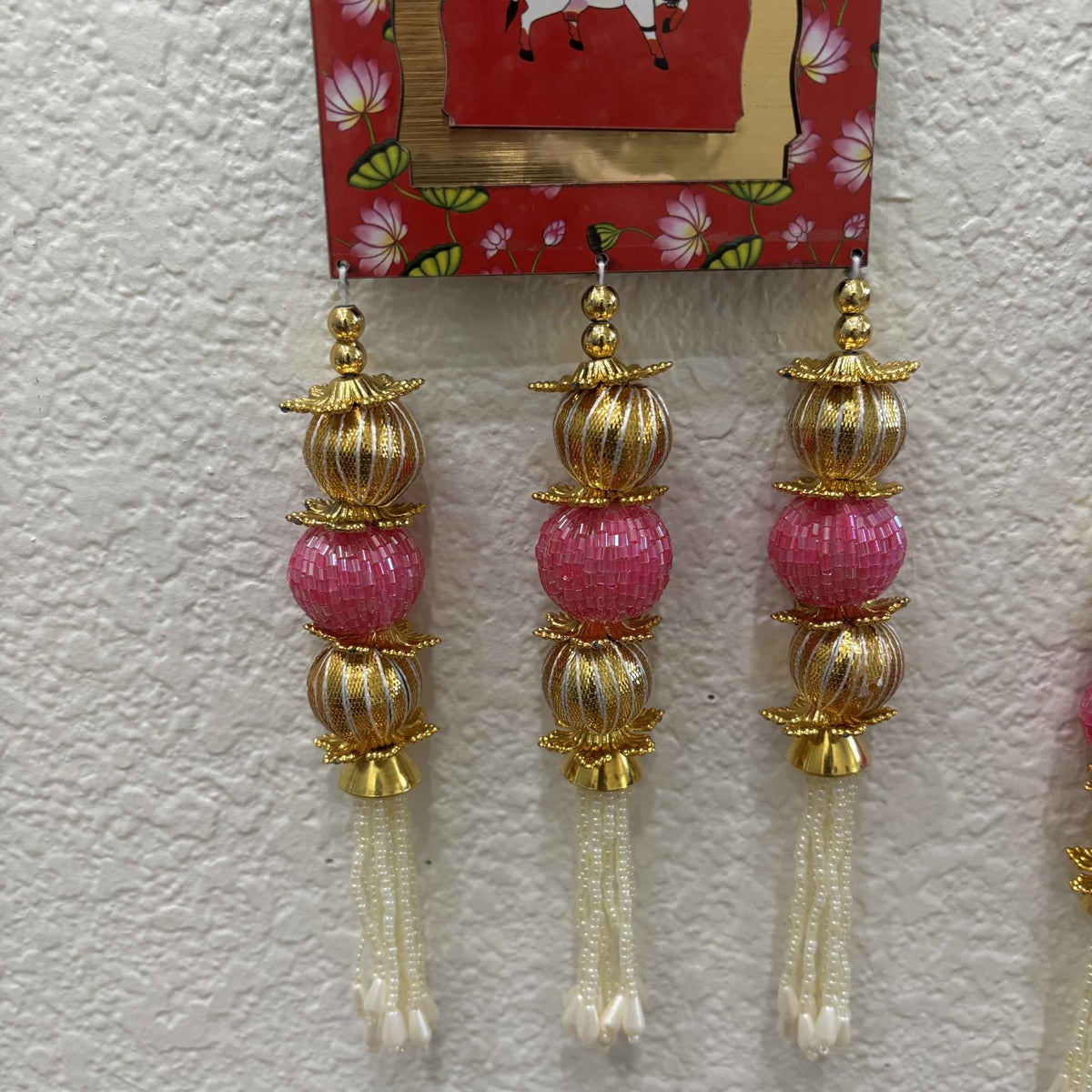 Shubh Labh Wall Hanging Set - Kundan and Pearl Tassels