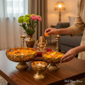 Cutout Lotus Urli Bowls – Set of 3 Sitting Urlis, Gold