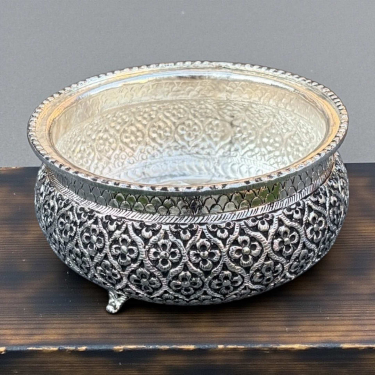 7.5-Inch Floral Cutout Urli Bowl | Antique Silver
