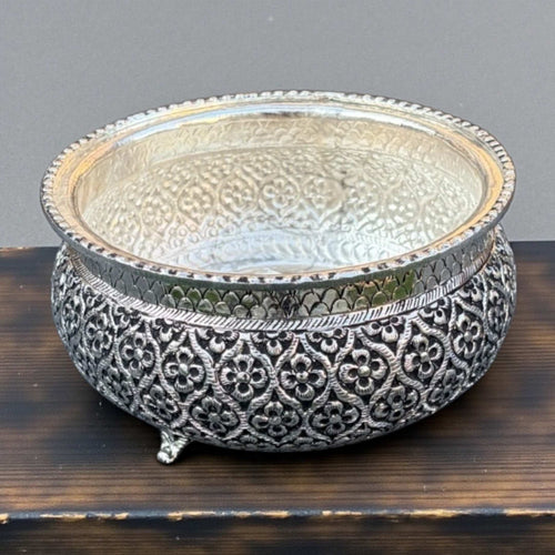 7.5-Inch Floral Cutout Urli Bowl | Antique Silver