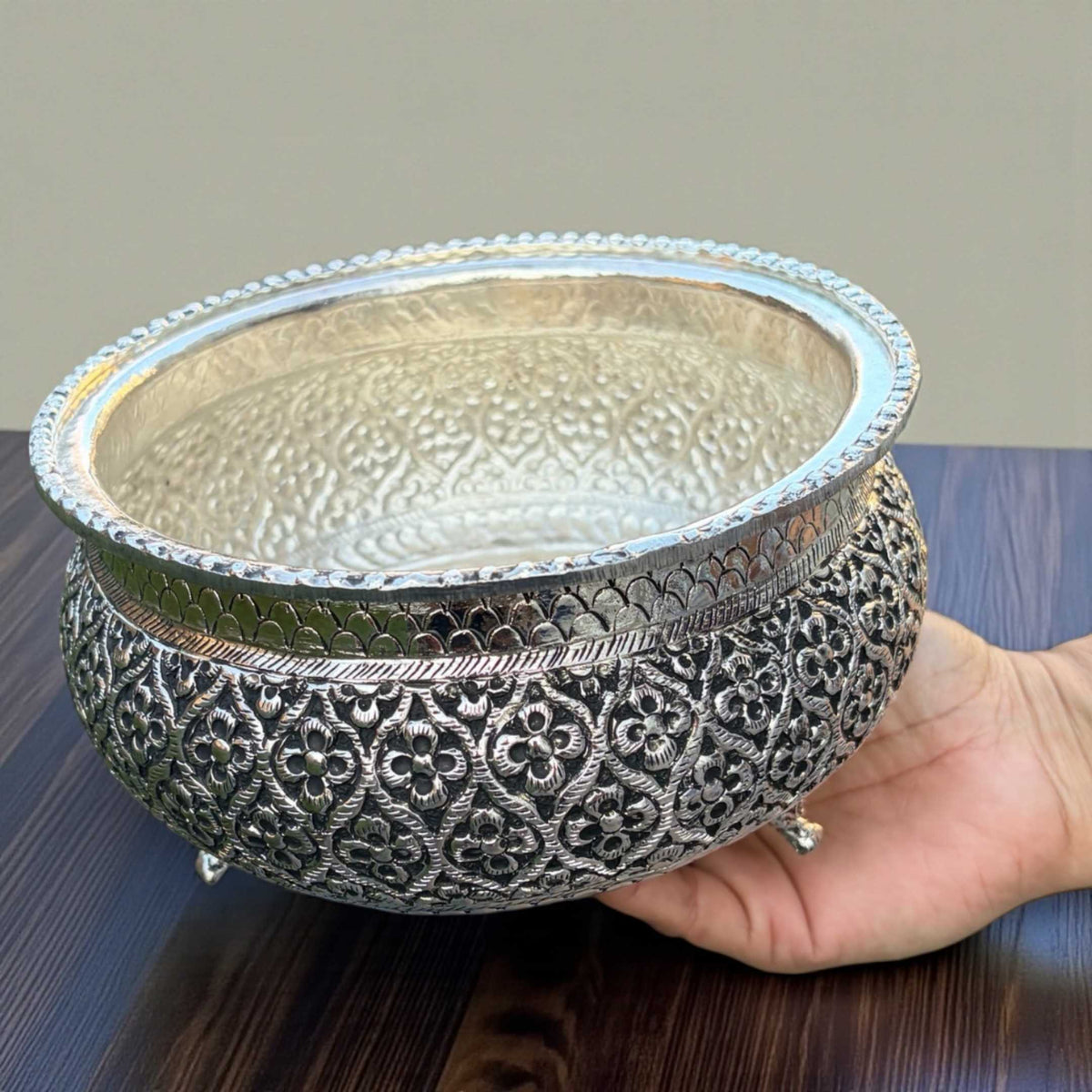 7.5-Inch Floral Cutout Urli Bowl | Antique Silver