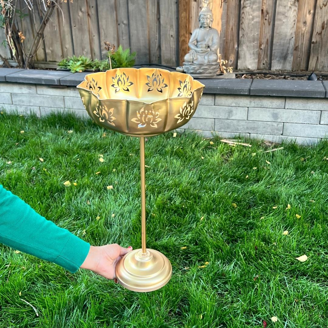 Cutout Lotus Urli Bowls – Set of 3 Standing Urlis, Gold